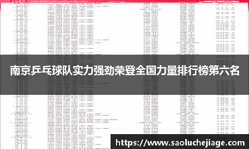 南京乒乓球队实力强劲荣登全国力量排行榜第六名